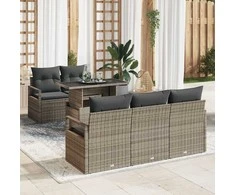 Lauko baldų komplektas Sodo Sofų Rinkinys su pagalve 6 pcs Pilka Poli ratanas