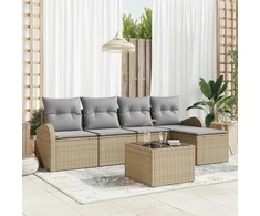 Lauko baldų komplektas Sodo Sofų Rinkinys 6 pcs Smėlio poliratanas