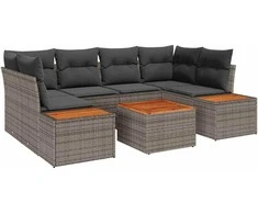 Lauko baldų komplektas Sodo Sofų Rinkinys su saugykla 7 pcs Pilka Poli ratanas