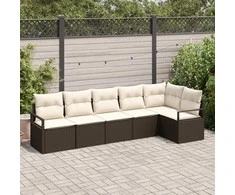 Sodo Sofų Rinkinys su pagalve 6 pcs Ruda ir balta poliratanas