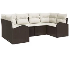 Lauko baldų komplektas Sodo Sofų Rinkinys su pagalve 6 pcs Ruda ir balta poliratanas