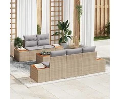 Sodo Sofų Rinkinys su pagalve 6 pcs Smėlio Poli ratanas