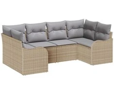 Lauko baldų komplektas Sodo Sofų Rinkinys su pagalve 6 pcs Smėlio Poli ratanas