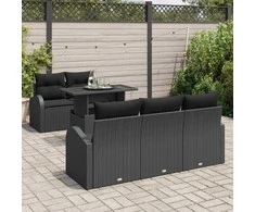Lauko baldų komplektas Sodo Sofų Rinkinys su pagalve 6 pcs Juoda poliratanas