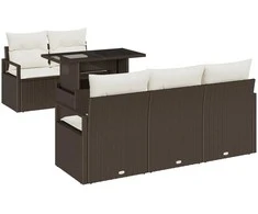 Lauko baldų komplektas Sodo Sofų Rinkinys su pagalve 6 pcs Ruda Poli ratanas