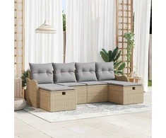 Lauko baldų komplektas Sodo Sofų Rinkinys su pagalve 6 pcs Smėlio poliratanas