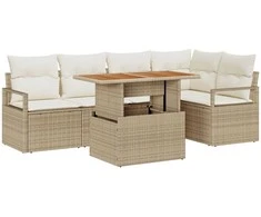 Sodo Sofų Rinkinys su saugykla 6 pcs Smėlio Poli ratanas