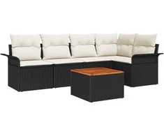 Sodo Sofų Rinkinys 6 pcs Juoda ir kreminė poliratanas