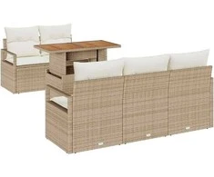 Sodo Sofų Rinkinys su saugykla 6 pcs Smėlio Poli ratanas