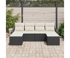 Lauko baldų komplektas Sofos komplektas su pagalve 6 pcs Juoda poliratanas