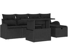 Lauko baldų komplektas Sodo Sofų Rinkinys su pagalve 6 pcs Juoda Poli ratanas