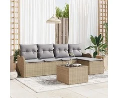Lauko baldų komplektas Sodo Sofų Rinkinys su pagalve 6 pcs Juoda Poli ratanas