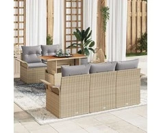 Lauko baldų komplektas Sodo Sofų Rinkinys su saugykla 6 pcs Smėlio Poli ratanas