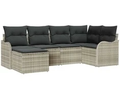 Lauko baldų komplektas Sodo Sofų Rinkinys su pagalve 6 pcs Šviesiai pilka Poli ratanas