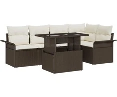 Lauko baldų komplektas Sodo Sofų Rinkinys su pagalve 6 pcs Ruda Poli ratanas