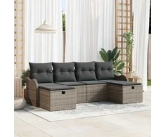 Lauko baldų komplektas Sodo Sofų Rinkinys su pagalve 6 pcs Pilka Poli ratanas