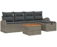 Lauko baldų komplektas Sodo Sofų Rinkinys su pagalve 6 pcs Pilka Poli ratanas