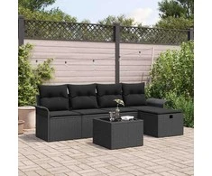 Sodo Sofų Rinkinys su pagalve 6 pcs Juoda Poli ratanas