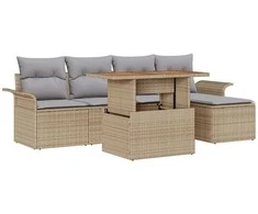 Sodo Sofų Rinkinys su saugykla 6 pcs Smėlio Poli ratanas
