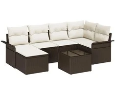 Lauko baldų komplektas Sodo Sofų Rinkinys su saugykla 7 pcs Ruda poliratanas