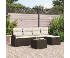 Sodo Sofų Rinkinys su pagalve 6 pcs Ruda Poli ratanas