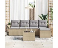 Lauko baldų komplektas Lauko sofa 6 vnt. Smėlio poliratanas