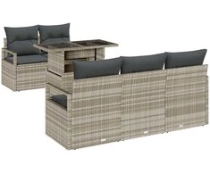 Sodo Sofų Rinkinys su pagalve 6 pcs Šviesiai pilka Poli ratanas