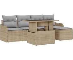 Lauko baldų komplektas Lauko sėdimų vietų komplektas 6 pcs Smėlio Poli ratanas