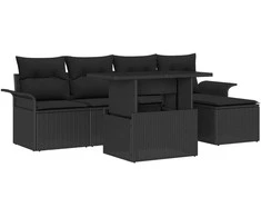 Lauko baldų komplektas Sodo Sofų Rinkinys su pagalve 6 pcs Juoda Poli ratanas