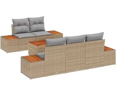 Sodo Sofų Rinkinys su pagalve 6 pcs Smėlio Poli ratanas