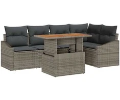 Sodo Sofų Rinkinys su saugykla 6 pcs Pilka Poli ratanas