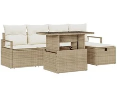 Lauko baldų komplektas Sodo Sofų Rinkinys su pagalve 6 pcs Smėlio Poli ratanas