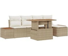 Lauko baldų komplektas Sodo Sofų Rinkinys su saugykla 6 pcs Smėlio Poli ratanas
