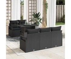 Sodo Sofų Rinkinys su pagalve 6 pcs Juoda Poli ratanas