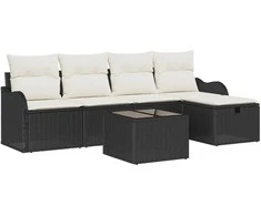 Lauko baldų komplektas Sodo Sofų Rinkinys su pagalve 6 pcs Juoda Poli ratanas