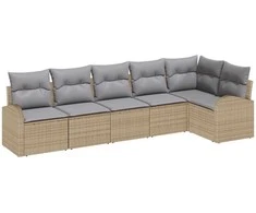 Sodo Sofų Rinkinys su pagalve 6 pcs Smėlio Poli ratanas