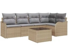 Lauko baldų komplektas Sodo Sofų Rinkinys su pagalve 6 pcs Smėlio Poli ratanas