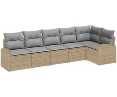 Sodo Sofų Rinkinys su pagalve 6 pcs Smėlio Poli ratanas