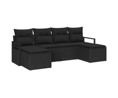 Lauko baldų komplektas Sofos komplektas 6 pcs Juoda poliratanas