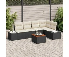Lauko baldų komplektas Sodo Sofų Rinkinys 6 pcs Juoda ir kreminė poliratanas