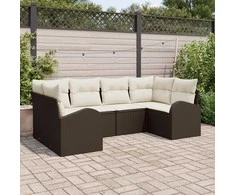 Lauko baldų komplektas Sodo Sofų Rinkinys su pagalve 6 pcs Ruda ir balta poliratanas