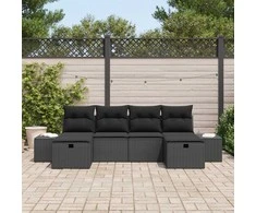 Sodo Sofų Rinkinys su pagalve 6 pcs Juoda poliratanas