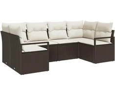 Lauko baldų komplektas Sofos komplektas su pagalve 6 pcs Ruda poliratanas