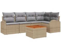 Lauko baldų komplektas Sodo Sofų Rinkinys 6 pcs Bežinė ir šviesiai pilka poliratanas
