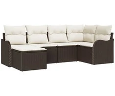 Lauko baldų komplektas Sodo Sofų Rinkinys su pagalve 6 pcs Ruda Poli ratanas
