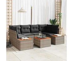 Lauko baldų komplektas Sodo Sofų Rinkinys su saugykla 7 pcs Pilka Poli ratanas