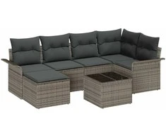 Lauko baldų komplektas Sodo Sofų Rinkinys su pagalve 7 pcs Pilka poliratanas
