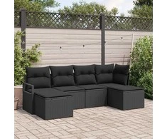 Lauko baldų komplektas Sofos komplektas 6 pcs Juoda poliratanas