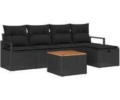 Lauko baldų komplektas Sodo Sofų Rinkinys su pagalve 6 pcs Juoda Poli ratanas
