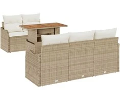 Sodo Sofų Rinkinys su saugykla 6 pcs Smėlio Poli ratanas
